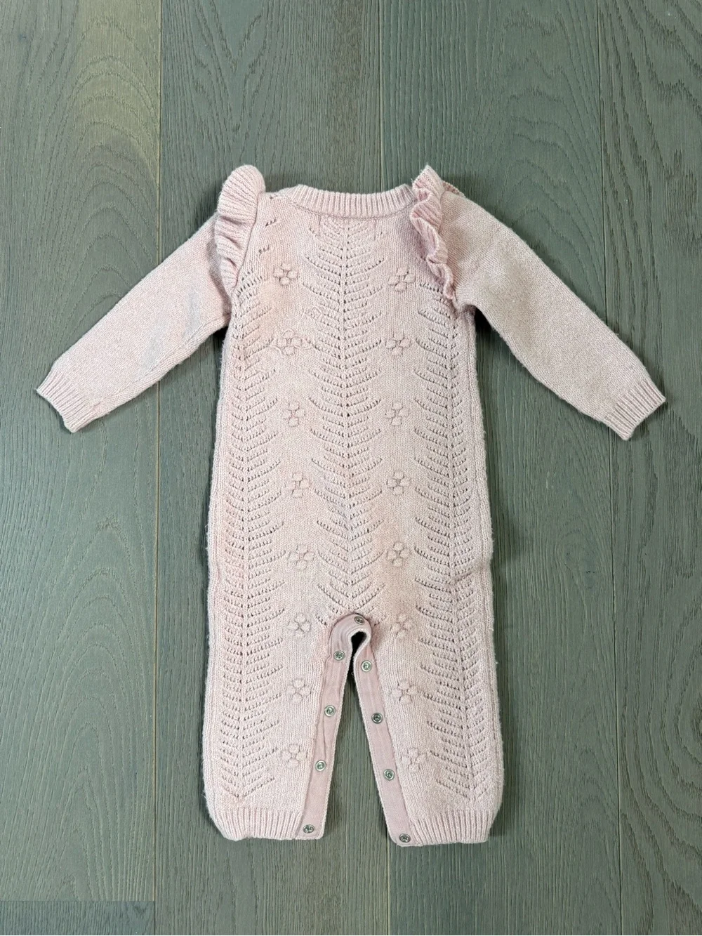 Old Navy Light Pink Knit Ruffle Footed One-Piece
